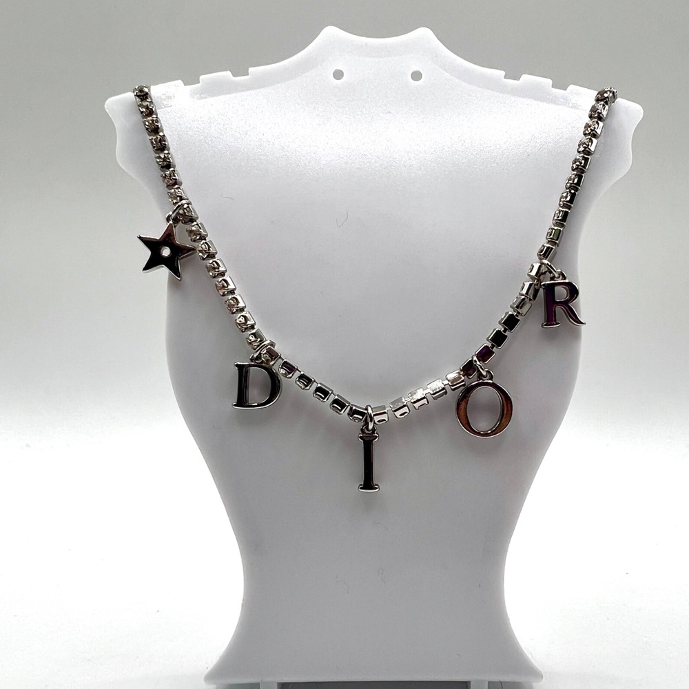 Dior Silver Rhinestone Necklace with Star and DIOR Letter Charms GWP